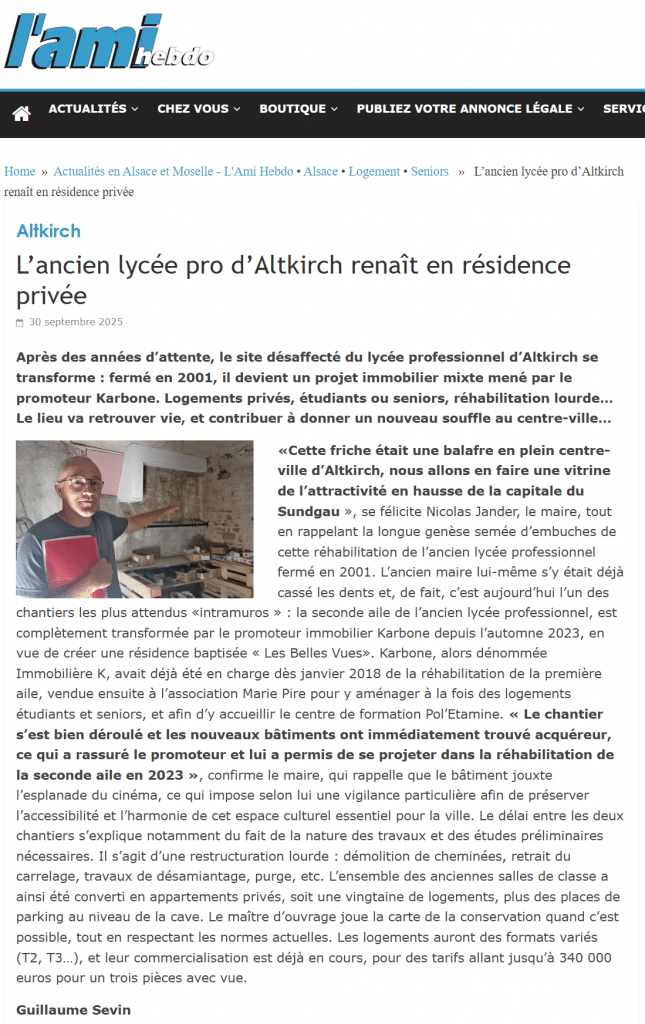 Réhabilitation de l’ancien lycée professionnel d’Altkirch en résidence moderne Les Belles Vues par Karbøne.
